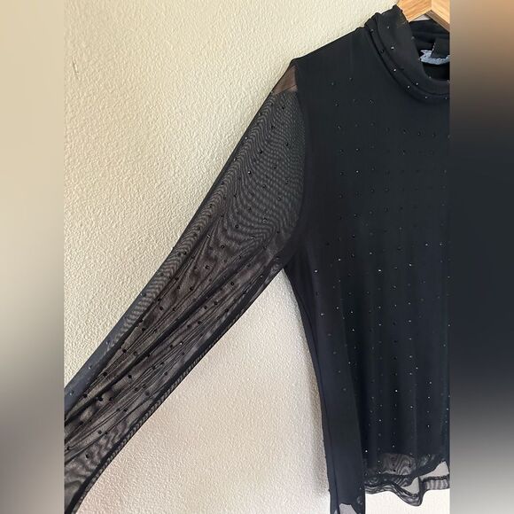 Sanctuary Highlight of the Night Black Mesh Rhinestone Turtleneck Top Size L - Picture 5 of 10